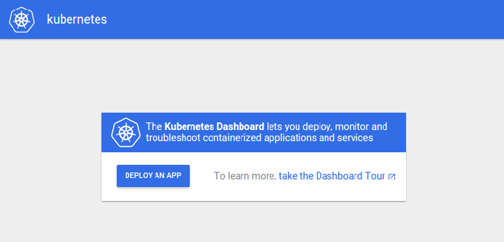 Kubernetes Dashboard welcome page